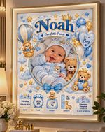 Personalised Nursery Wall Print “Noah Our Little Prince" A4: 21 x 29.7 cm