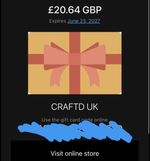 CRAFTD London £20.64 Gift Card Voucher Valid Until June 2027