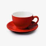 CLASSIC VIBRANT, 12 Piece Coloured Cappuccino Cup & Saucer Set - 200ml - Red
