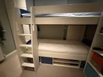 Stompa UNO Bunk Bed with Storage and Wide Steps – White with Blue Panels