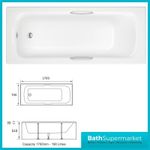 Gripped Bath Heavy Duty 1700mm x 700mm White Acrylic Bath Twin Grip Tub Bathroom