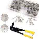 HEAVY DUTY HAND RIVET GUN 4 HEAD NOZZLE RIVETER + 380 ASSORTED POP RIVETS