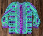 Vtg Tachi Castillo Ribbon Blazer Made in Mexico Size S Teal Green Purple