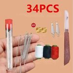 34Pcs Stainless Steel Sewing Kit with Top Needle DIY Apparel Sewing Supplies NEW