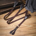 Coffee-coloured Elasticated 20mm Braces Non-slip Button Suspenders Pu Leather 