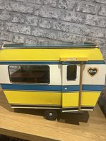 Vintage 1970s Large Wooden Sindy Caravan Camper, Blue/Yellow
