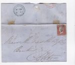1854 QV FOUR MARGIN 1d PENNY RED STAMP ON OLD BANK PRESTON LETTER EDGE BURNT