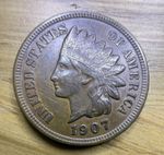 1907 USA 1 One Indian Head Cent In Circulated Condition. Full liberty headband