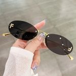 Fashion Rimless Sunglasses Women UV400 Oval Elegant Diamond F Sun Glasses Retro 