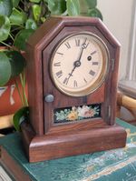 Seth Thomas Antique Mantel Shelf Clock Wooden Case Floral Glass Door