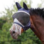 Shires Fine Mesh Fly Mask with Nose Fringe - Navy Blue | Equestrian