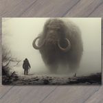 POSTCARD Woolly Mammoth Elephant Snowy Weird Vibe Strange Unusual Creepy Human