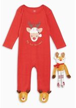 Baby My 1st Christmas Reindeer Sleep-suit All In One 3-6 Months And Teddy BNWT