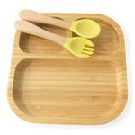 Personalised Bamboo Square Divider Suction Dining Set Plate or Plate & Cutlery