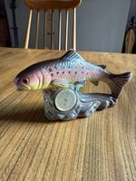 Vintage kitch mcm Foreign Ceramic Fish THERMOMETER Figurine 4" tall x 7" retro