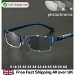 Photochromic Prescription Glasses Mens Half Frame Myopia Eyewear Unisex Optical