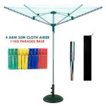 4 Arm Rotary Airer Outdoor Washing Line Clothes Dryer Ground Spike Cover Parasol