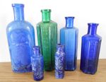 Collection of  Antique Aqua Glass Poison Bottles - All have chips or sickness