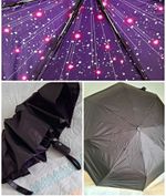 Compact Folding Umbrella Black/ Purple Galaxy Pattern Space Theme UV Protection