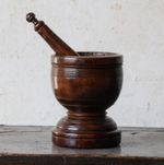 Antique treen early 18th century fruitwood mortar and pestle, English, turned