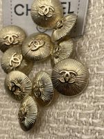 12 18mm Vintage Chanel Buttons Art deco sunburst Gold + cloth garment Tag /label