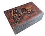  ​Antique Japanese Export Black Lacquer Box Red & Gold Maki-e Birds & Moon 