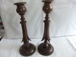 PAIR OF LOVELY DECORATIVE ART DECO  WOODEN CARVED LEAF CANDLESTICKS 28 cm