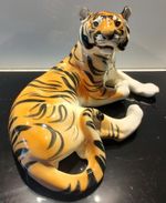 Vintage Lomonosov Porcelain Large Sitting Tiger Figurine Made in Russia.