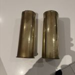 WWI Brass Trench Art Pair Engraved Shell Cases Cylinders antique ‘IN MEMORY OF’