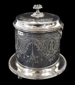 Antique Silver Plated Ornate Decorative Footed Caddy / Biscuit Barrel