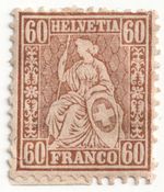Switzerland 1862 60c Bronze Mint MH - Partially on paper Some visible gum - RARE