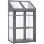 Greenhouse Cold Frame Wooden Grow House Double Door Plant Cabinet Grey
