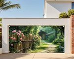 Rusic Garden Path Yard Garage Workshop Garage Door Banner Fabric Backdrop XS