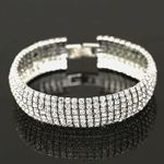 VINTAGE CLEAR CRYSTAL STONES WIDE SILVER TONE BRACELET