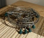 Set of 4 Vintage Metal Retro Trivet Stand Swirl Chrome Silver Green Feet 8” VGC