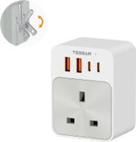 Plug Adaptor with 2 USB C and 2 USB A Travel Adapter UK to US 20W Fast Charging