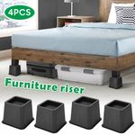 4Pcs Heavy Duty Bed Chair Risers Feet Leg Lift Furniture Extra Raisers Stand 3"
