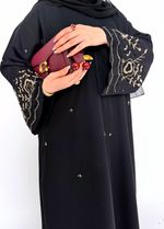 Women’s Black Abaya Long Robe Dress Gold Embroidered Bell Sleeves One Size