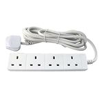 4 Way UK 13Amp Extension Lead, Standard Switched Lead – 4 Gangs & 2m Long Cable