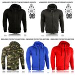 Motorcycle Motorbike Armoured Hoodie Hoody Fleece Jacket Zip Up Removable Armour