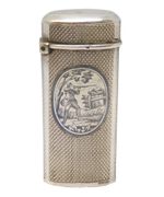 19th Century French Silver & Niello Enamel Shooting Interest Vesta Case Antique