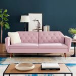 3 Seater Sofa Bed Pink Velvet Button Back - Victoria