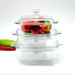 3 PCS Glass Casserole Dishes With Lids With Handles 0.8/1.2/1.5 Ltr