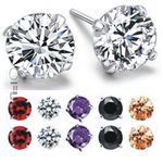 PAIR Men Women 925 Sterling Silver Solitaire Round Cubic Zirconia Stud Earrings