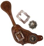 Showman Men's Tooled Leather Spur Straps w/ Copper Praying Cowboy Conchos