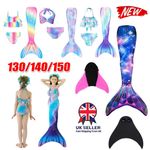UK Kids Mermaid Tail With Monofin Swimmable Bikini Set Swimsuit Swimming Costume