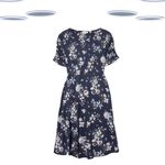 Ex Fat Face Women's Dress - Short Sleeve Floral Bloom Spot Jersey Navy