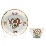 Chinese Porcelain Armorial Cup Saucer Gilt Cypher Initials Chain Qianlong 18C