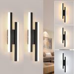2x 3-Colour LED Wall Light Modern 40cm Indoor Black Wall Sconce 16W Bedroom