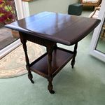 Priory  Vintage Brown Wood Drop Leaf Tea Trolley 4 Wheels Shelf 72x45cm
